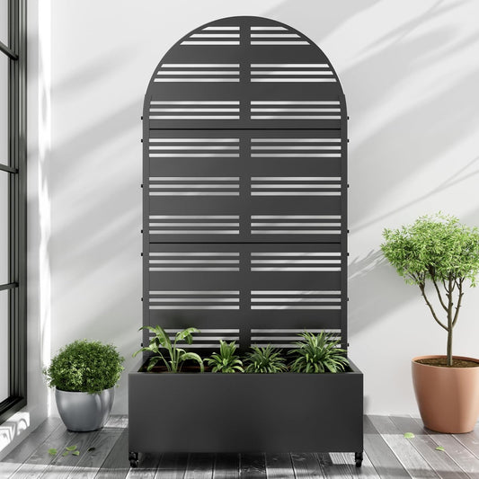Casaphoria Metal Raised Garden Bed with Trellis and Wheels, 72"x35"x16" Arched Planter Box for Climbing Plants, Vegetables & Vines, Features Drainage Holes and Privacy Screen (Black-Harold)