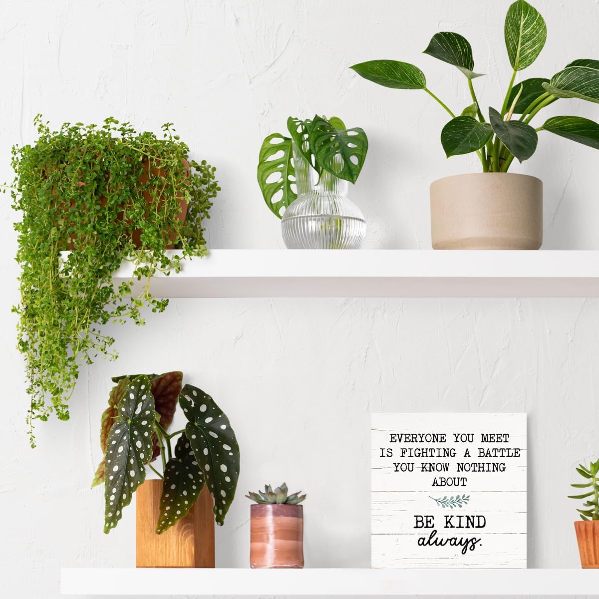 Inspirational Wood Block Signs, Positive Wood Decor, Shelf Table Decor, Desktop Decoration for Home Room Bedroom Office, Rustic Decorative Box Signs, Be Kind Always Sign, White