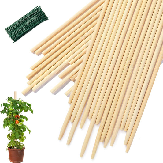 40 PCS Bamboo Plant Stakes 18 Inch, Wood Plant Support for Gardening for Potted Floral Plant, Indoor Wooden Sign Posting Garden Stick, Crafts Sticks with 40 PCS Wires(4")