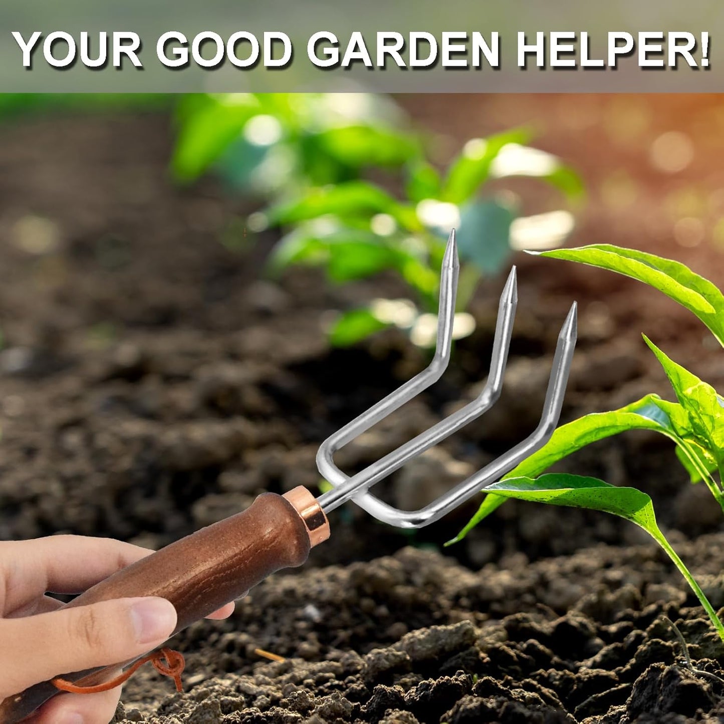 Gardening Tools - 6pc Set: Flower Spade, Digging Shovel, Weed Puller, Hand Rake & More - Stainless Steel & Wood - Brown