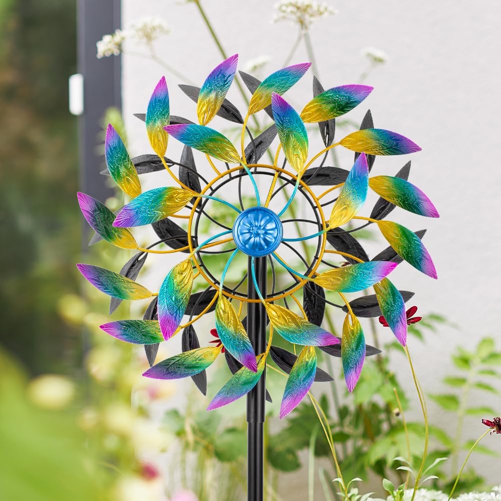 DREAMSOUL 360° Wind Spinners Outdoor with Metal Stake, Kinetic Two-Way Wind Spinners for Yard and Garden Decor (63 * 13 Inches)
