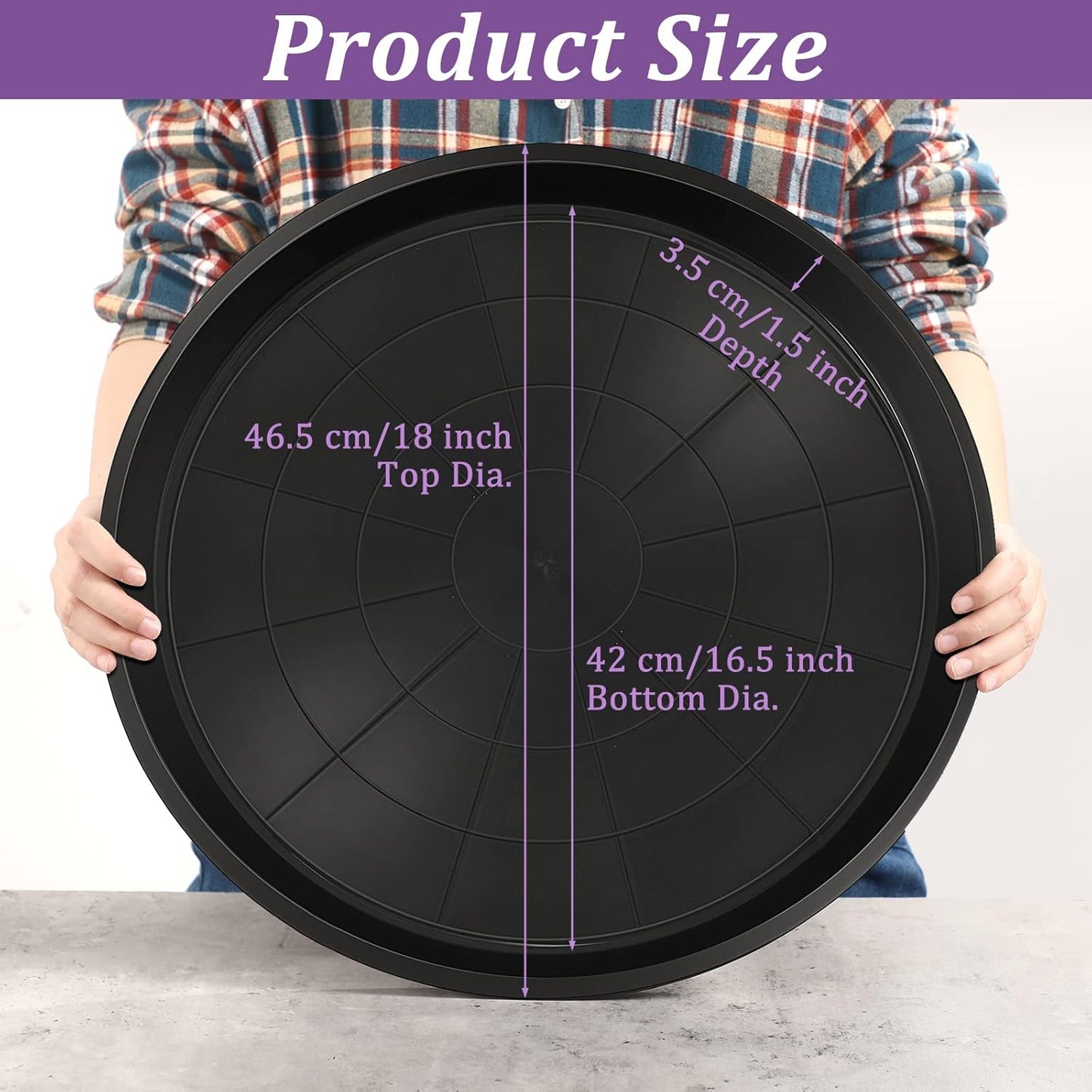 Eccliy 6 Pack Plastic Plant Saucer Heavy Duty Planter Saucers Large Plant Pot Saucers Plastic Water Trays for Indoors and Outdoors Flower Plant Plant Drip (Black,18 Inch)