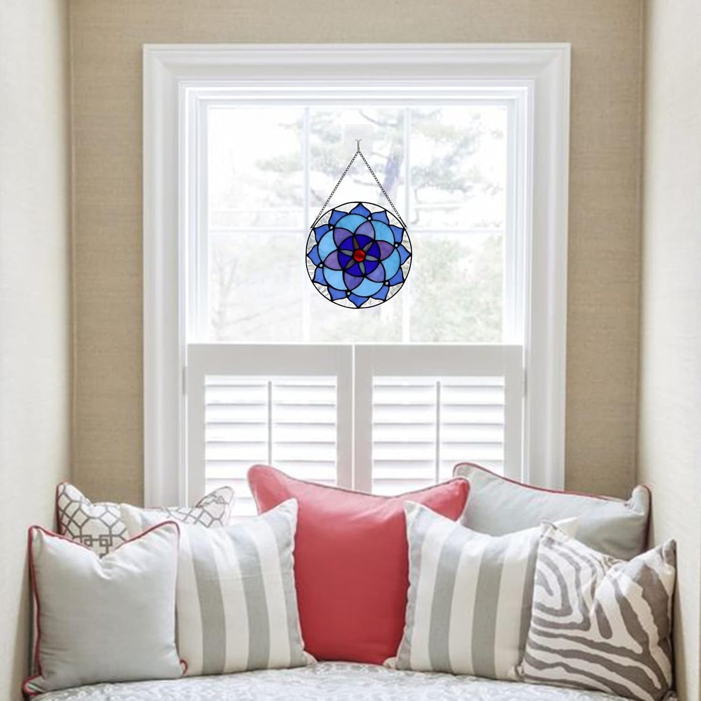 Flower of Life Decor Stained Glass Window Hanging,Sacred Geometry Spiritual Gift for Mom on Thanksgiving Day,Christmas,Mother's Day