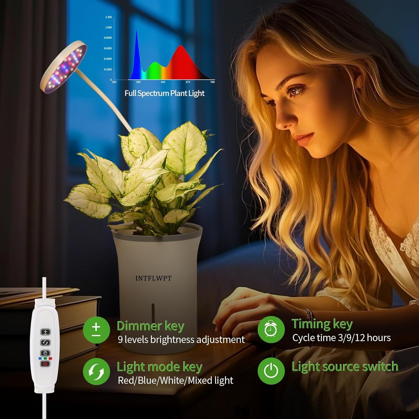 Indoor Planter Grow Light, Soil & Hydroponic Dual Mode, Automatic Timer for 3H/9H/12H, Full Spectrum 9 Dimmable Levels, Plants Germination Kit for 4 Pods, Ideal for Herbs, Flowers & Vegetables (Blue)
