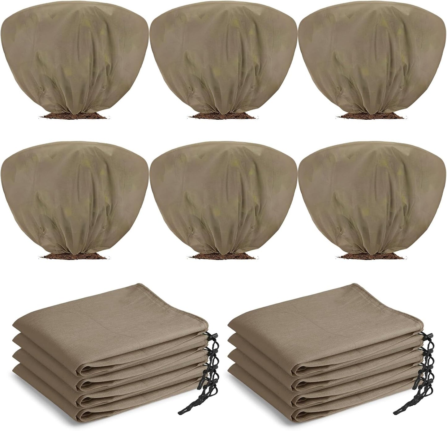 6 Pcs Winter Plant Covers Freeze Protection 39.4x23.6 Inch Horizontal Shrub Tree Rose Plant Protection Bags Frost Blanket with Drawstring for Fall Winter Outdoor Garden Planting (Brown)