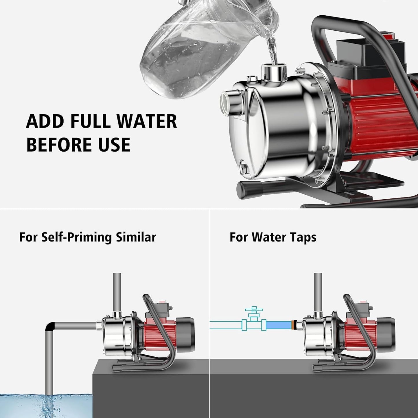 1.6HP Shallow Well Pump, 1300GPH Shallow, Portable water, for Garden Farm Irrigation Lawn, Sprinkler System, transfer pump Remove Standing Water, Landscape Fountain.