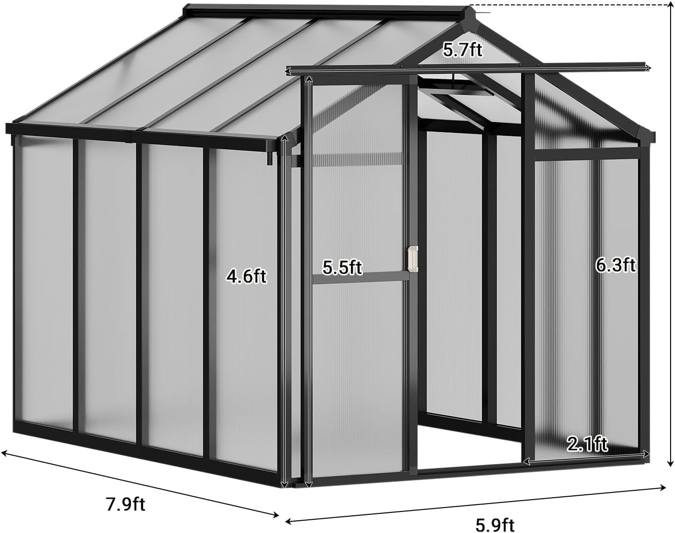 Greenhouse, 6x8 FT Greenhouse for Outdoors, Walk-in Green House with Ground Nails and Vent Windows, Sliding Lockable Door, Polycarbonate Green House for Outside Garden Backyard, Quick Setup, Black
