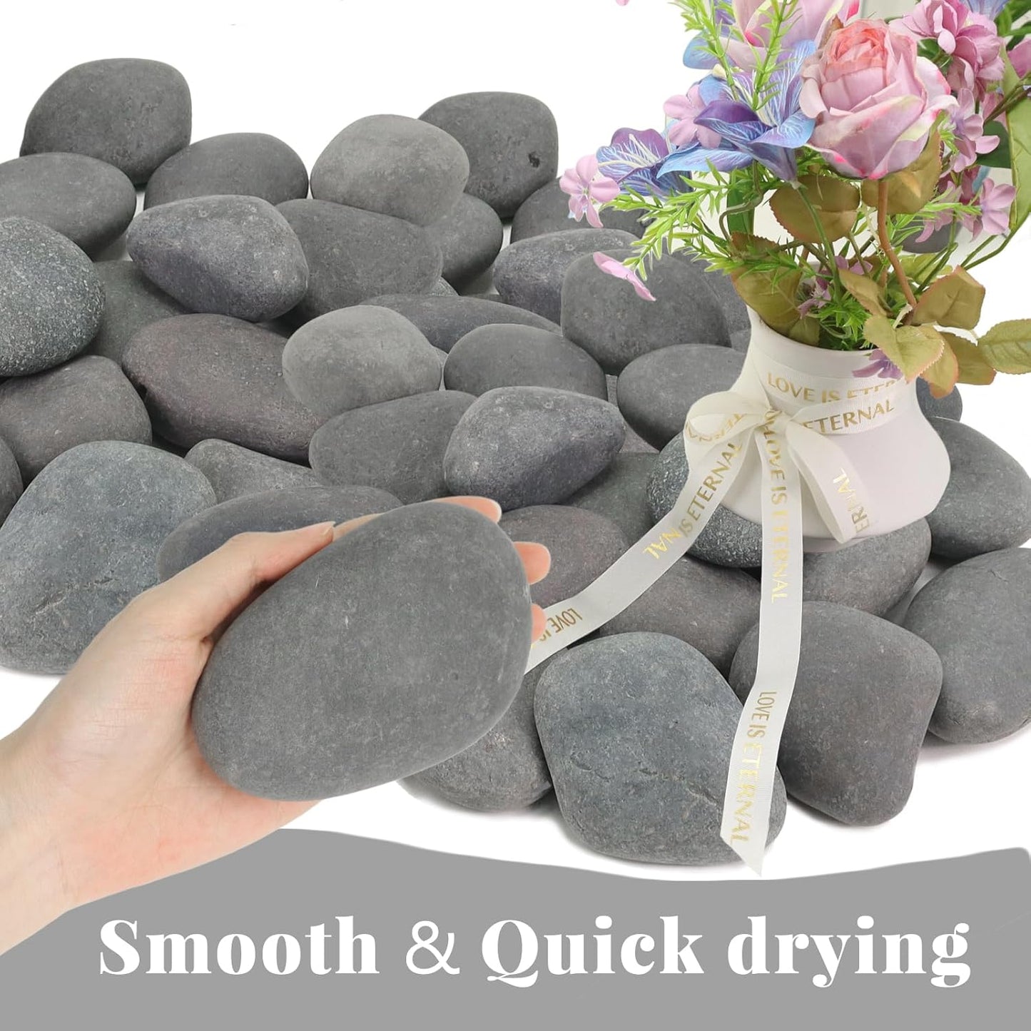 20LB Black Stones Pebbles River Rocks, Natural Beach Pebbles, 3-5" Garden Decorative Stones-3-5 Large Plant Rocks,Ideal for Aquarium, Home Decor