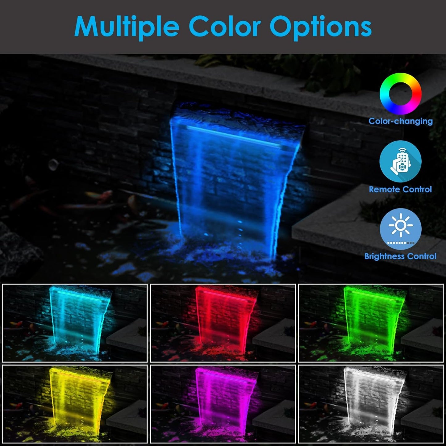 AquaMiracle All-in-1 Pond Waterfall Kit with LED Lights, 12" Stainless Steel Spillway with 660GPH Water Pump, Lighted Waterfall Fountain Outdoor for Water Garden, Backyard, Pool