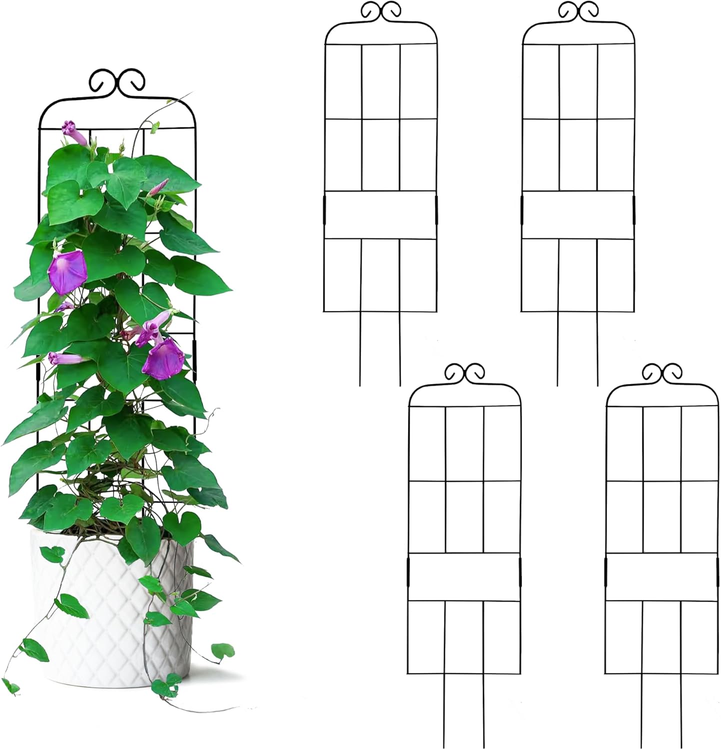 4 Pack 31'' Plant Trellis for Climbing Plants Indoor & Outdoor, Metal Trellis for Potted Plants, Plant Support for Houseplant, Vines, Pothos, Rose, Ivy, and Flowers, Black