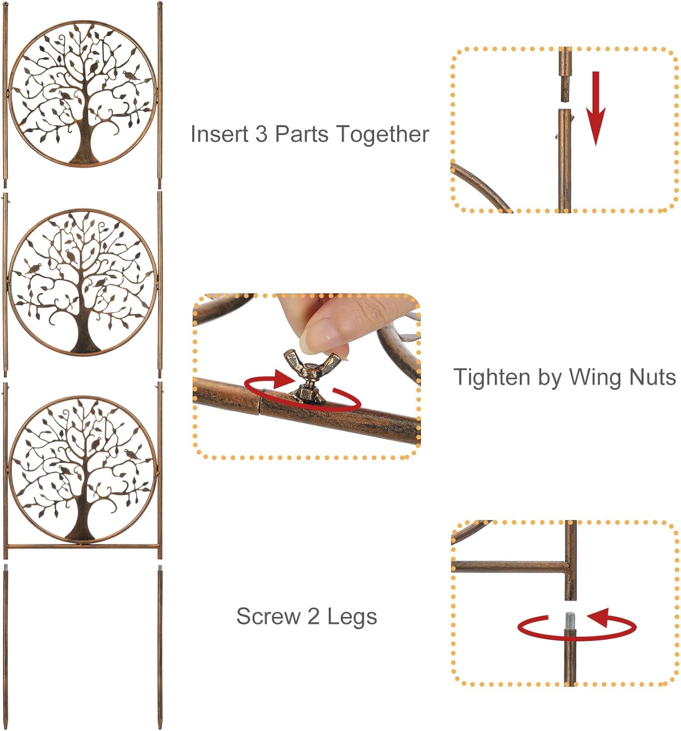 SUNNYPARK Set of 2 Tree in Life Metal Garden Trellis for Climbing Plants, Decorative Vegetables Flowers Vine Trellis for Outdoor Patio 55'' H x 12.4'' W