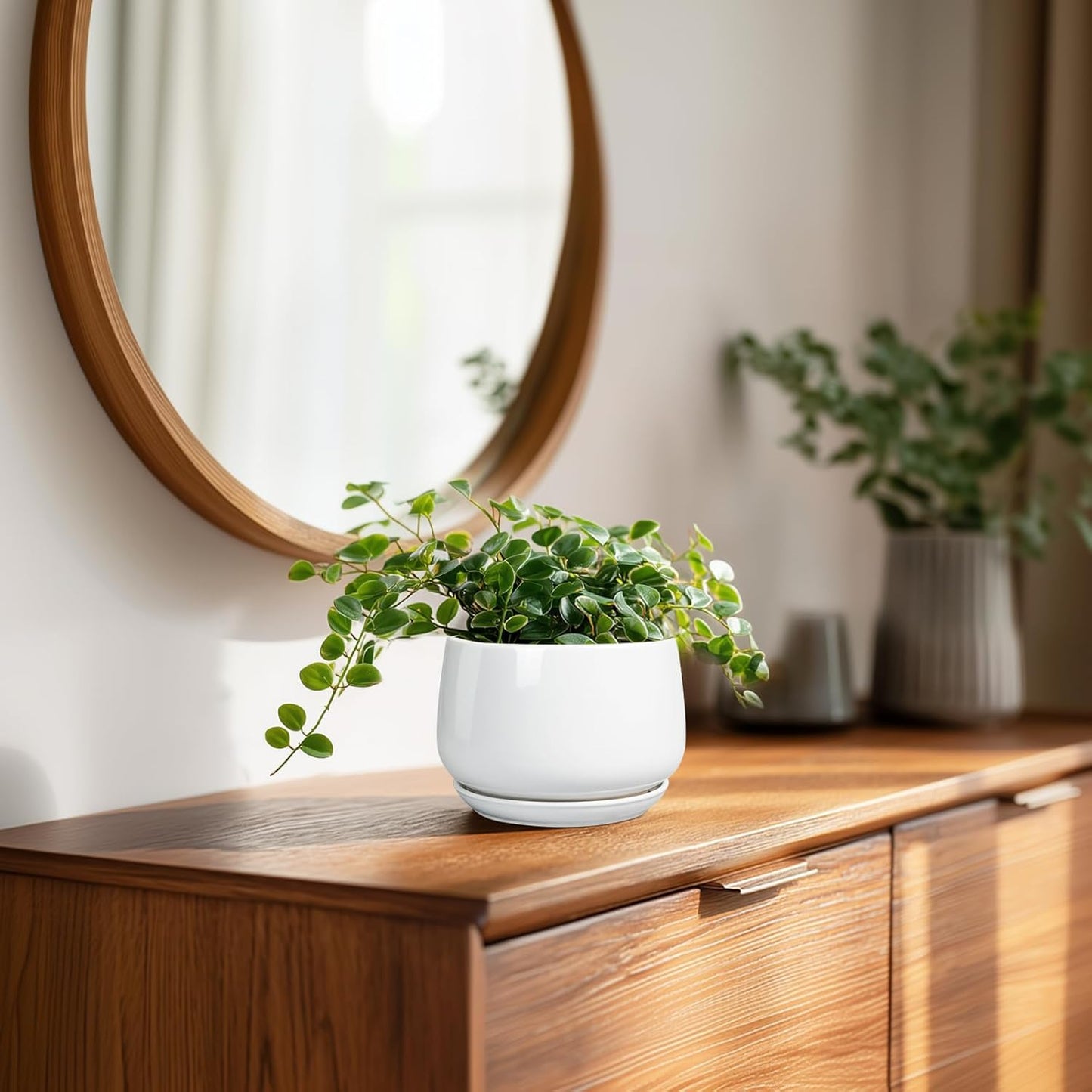 G EPGardening Ceramic Plants Pots - 4 inch Succulent Pots for Indoor Outdoor, Small Planter with Drainage Hole & Saucer, Round Planter, Modern Flower Pot, Office Decor, Plant Lovers Gifts, White