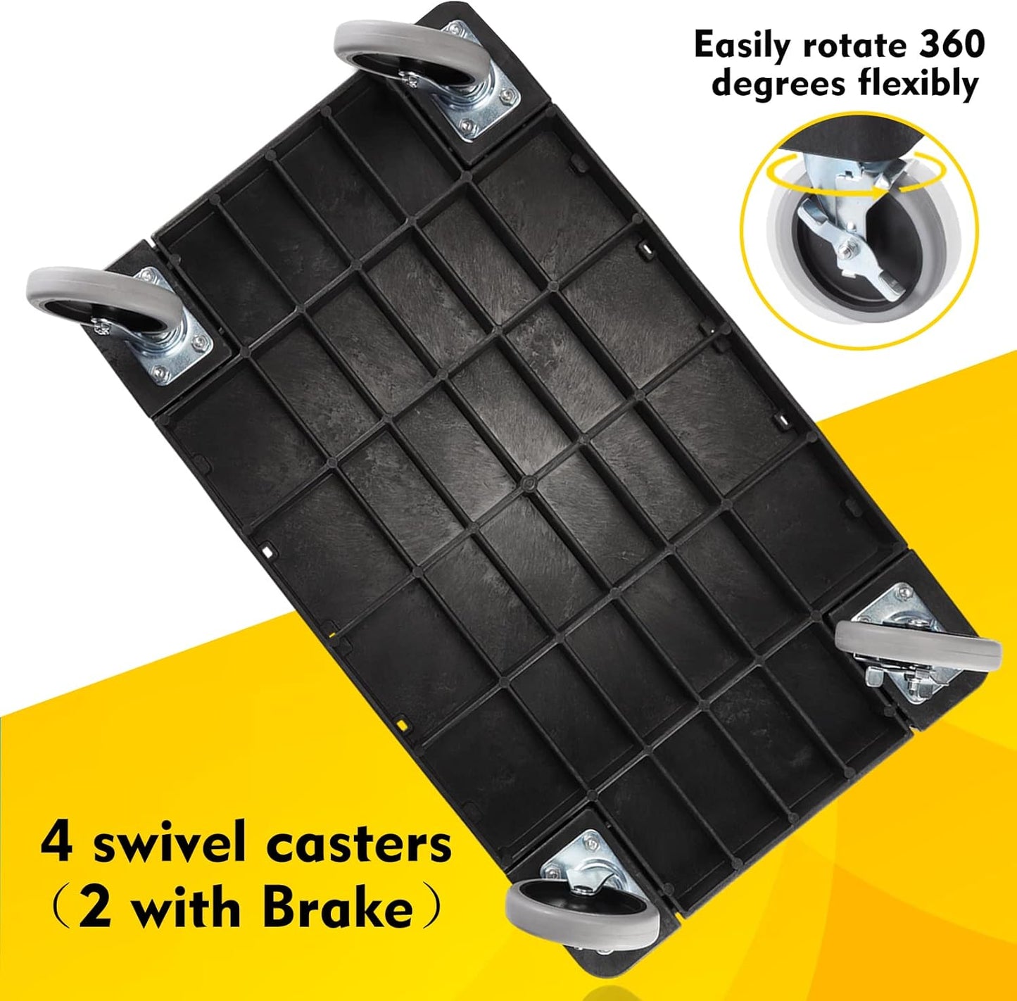 ELAFROS Heavy Duty Plastic Utility Cart, 37 x 18.8 in, Flat Top, Swivel Wheels, 550 lbs Capacity, Black