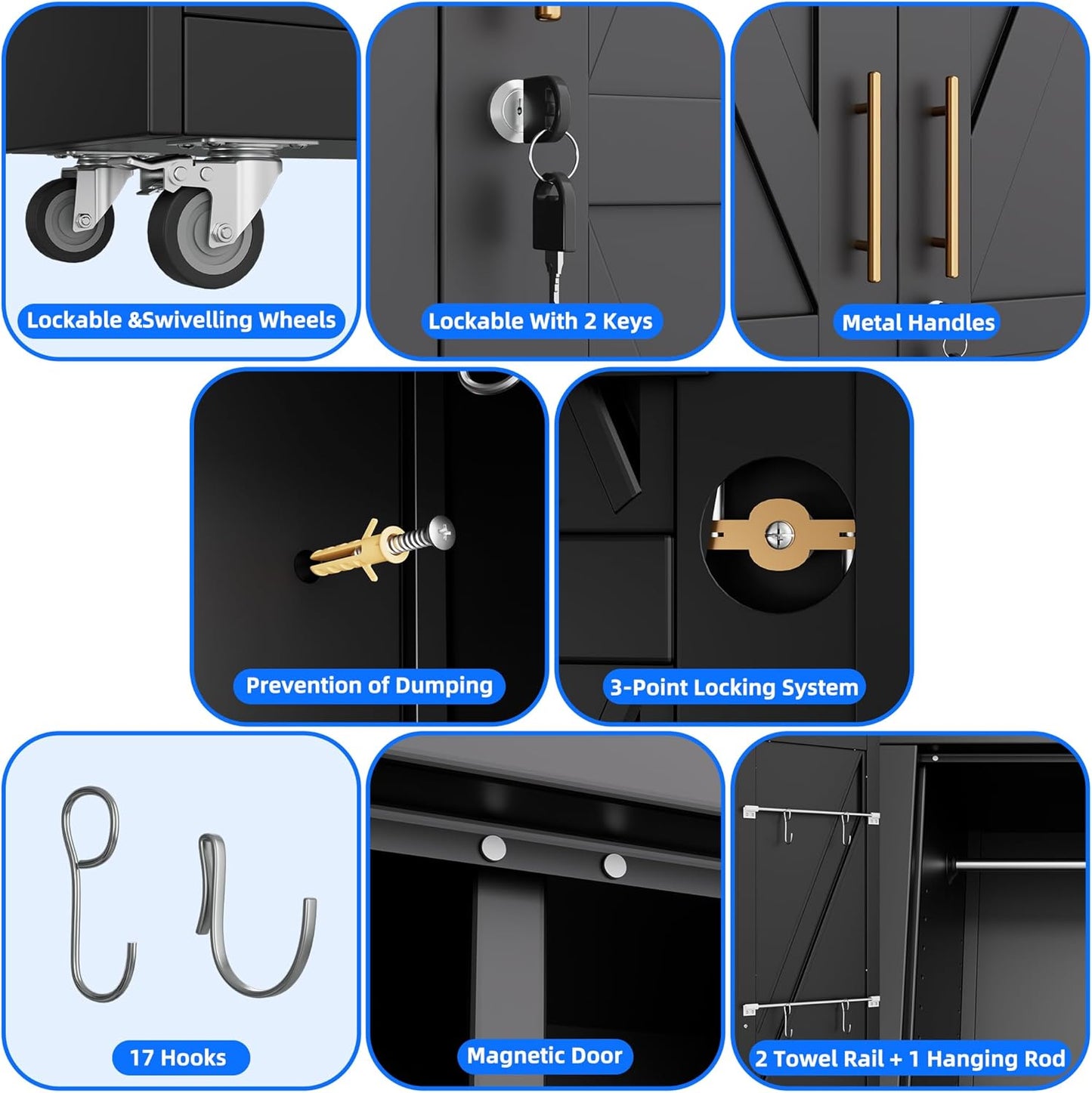 31.5 in Wide Garage Storage Cabinet, Metal Tool Cabinet with 4 Adjustable Shelves, Garage Storage System with Lockable Door for Offices, Gyms and Pantries, Black