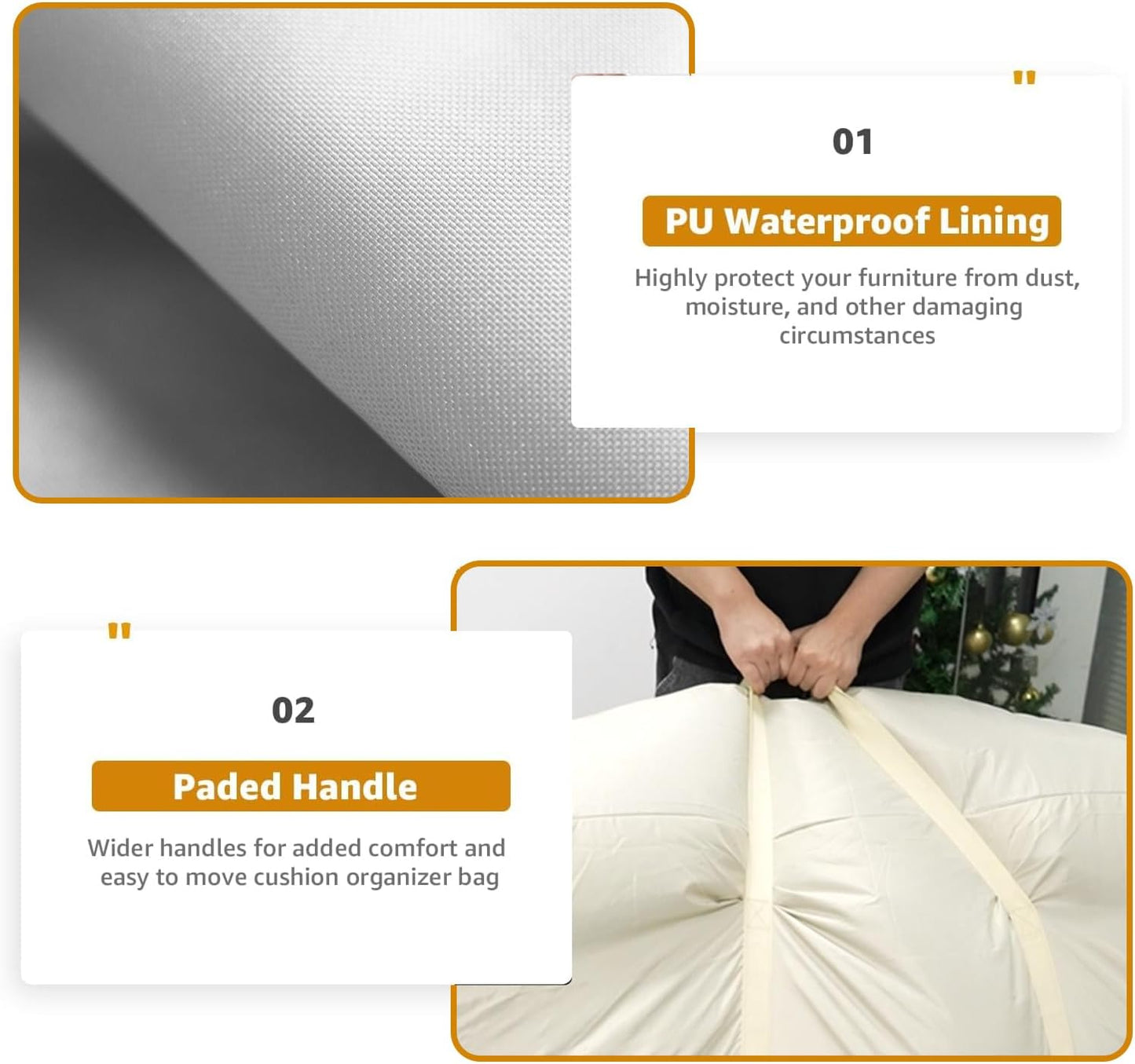 2 Pack Patio Cushion Storage Bags 420D Waterproof Outdoor Storage Bag Furniture Cushion Cover Christmas Tree Storage Bag with Handles and Zipper 60"L x 20"W x 28"H Beige