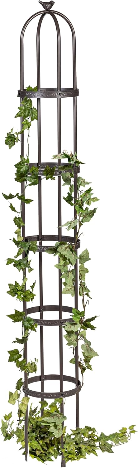 Evergreen 7 Feet Garden Metal Garden Obelisk Trellis for Climbing Plants Outdoor | Indoor Plant Trellis for Potted Plants | Floral Pattern Arch Trellis | Antique Copper