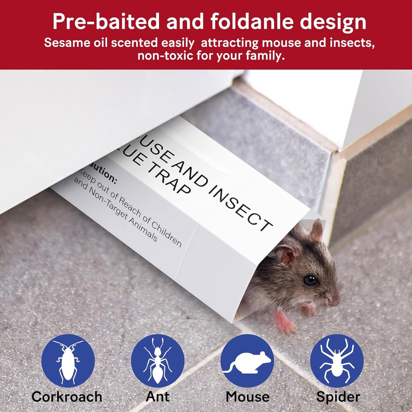 76Pack Mouse & Insect Traps Indoor for Home, Glue Traps for Mice Roach Ant Snake Rats Rodents, Sticky Pest Control Adhesive Tray for Catching Bugs, Sesame Oil Scent Non Toxic Pre-Baited Glue Boards