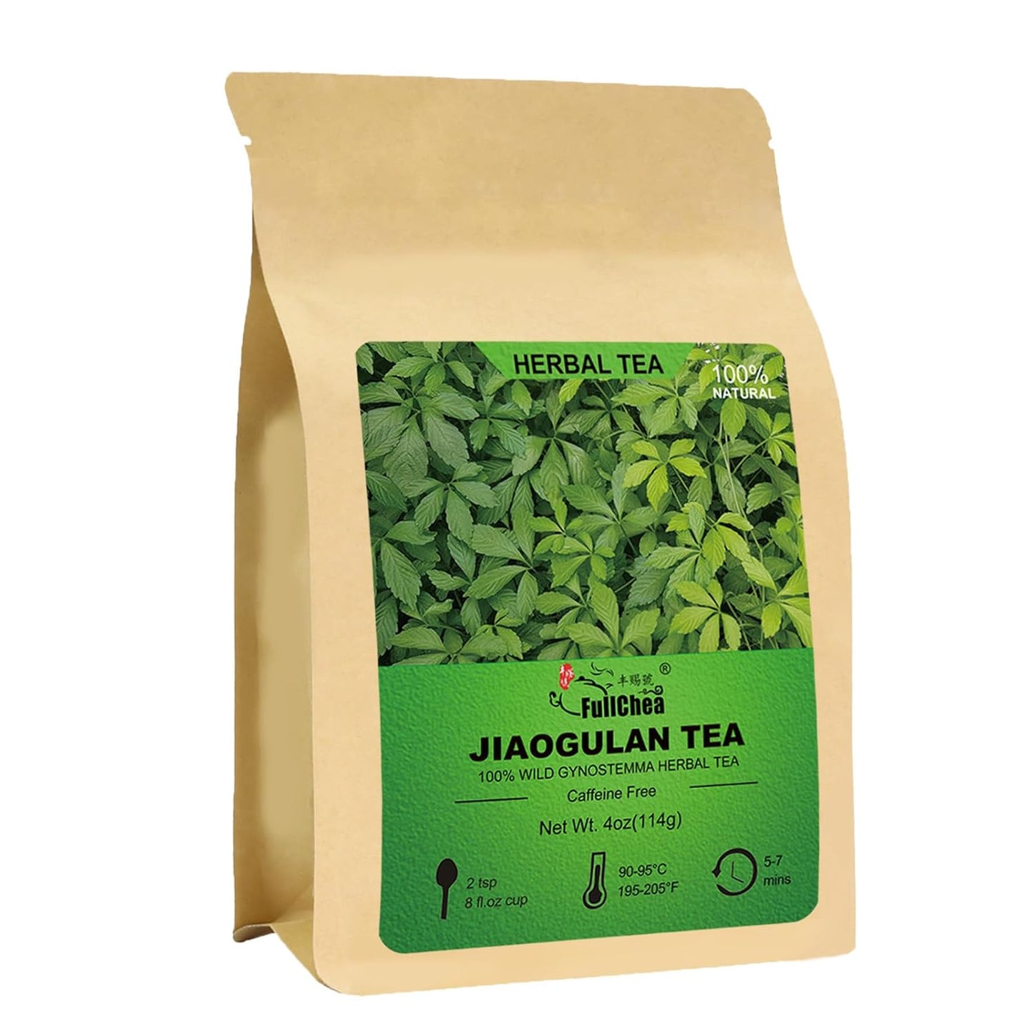 FullChea - Premium Gynostemma Tea Jiaogulan Loose Leaf Tea Herbal Tea - Non-GMO, Sulfur-free, Caffeine-free - Enhance Immunity - 4oz/114g