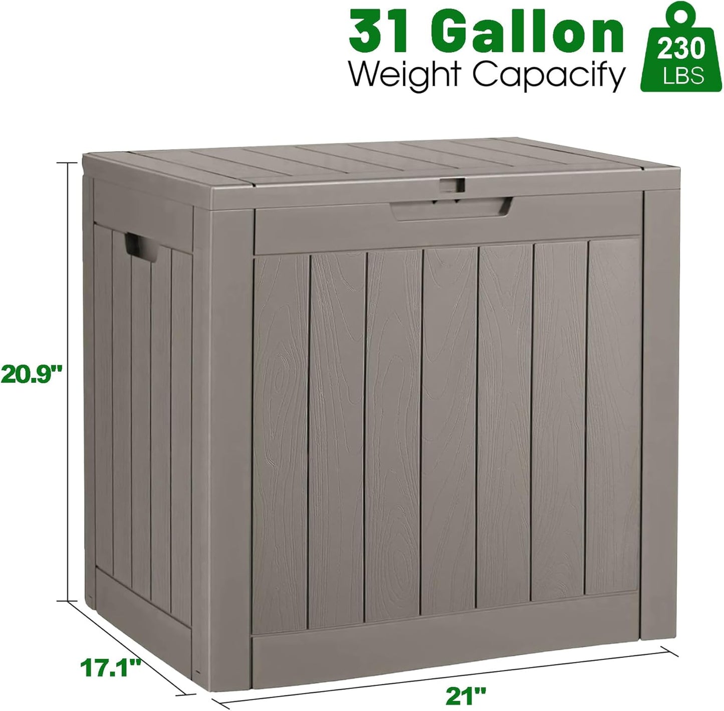32 Gallon Deck Box Lockable Resin Indoor Outdoor Storage Box waterproof Outdoor Container for Patio Furniture, Pool Accessories, Cushions, Garden Tools, Sports Equipment