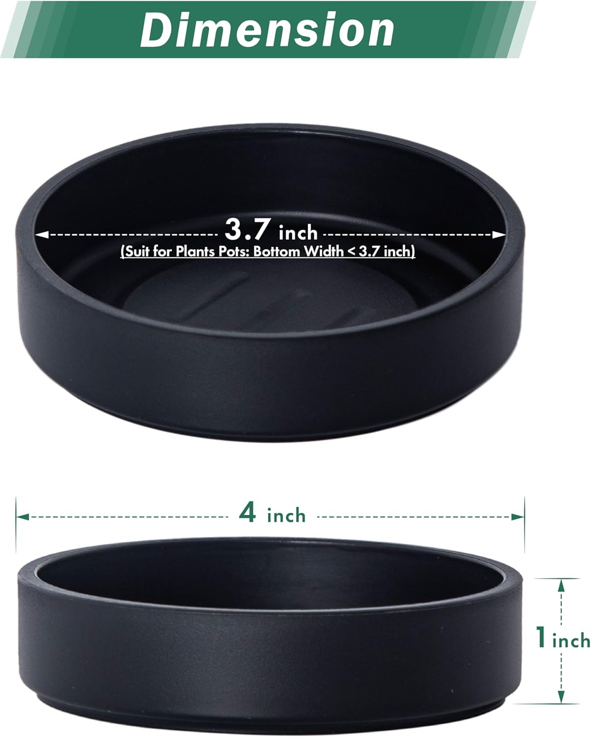Phoenix Vine 4 Inch Plastic Plant Saucer Water Drip Tray, Heavy Sturdy Round Plant Drainage Tray for Indoors Outdoor, Set of 2, Matte Black, 21-TY-4B-2