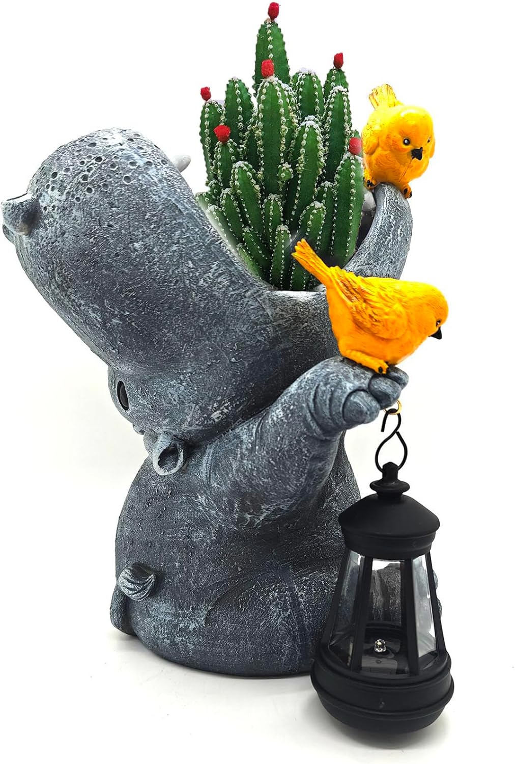 Large Hippo Solar Garden Outdoor Statues Hippo Planter Flowers Vase for Fresh/Artificial Hippo Figurine Garden Statue with Solar Lantern for Patio Balcony Yard Lawn Hippo Gifts Housewarming Gift