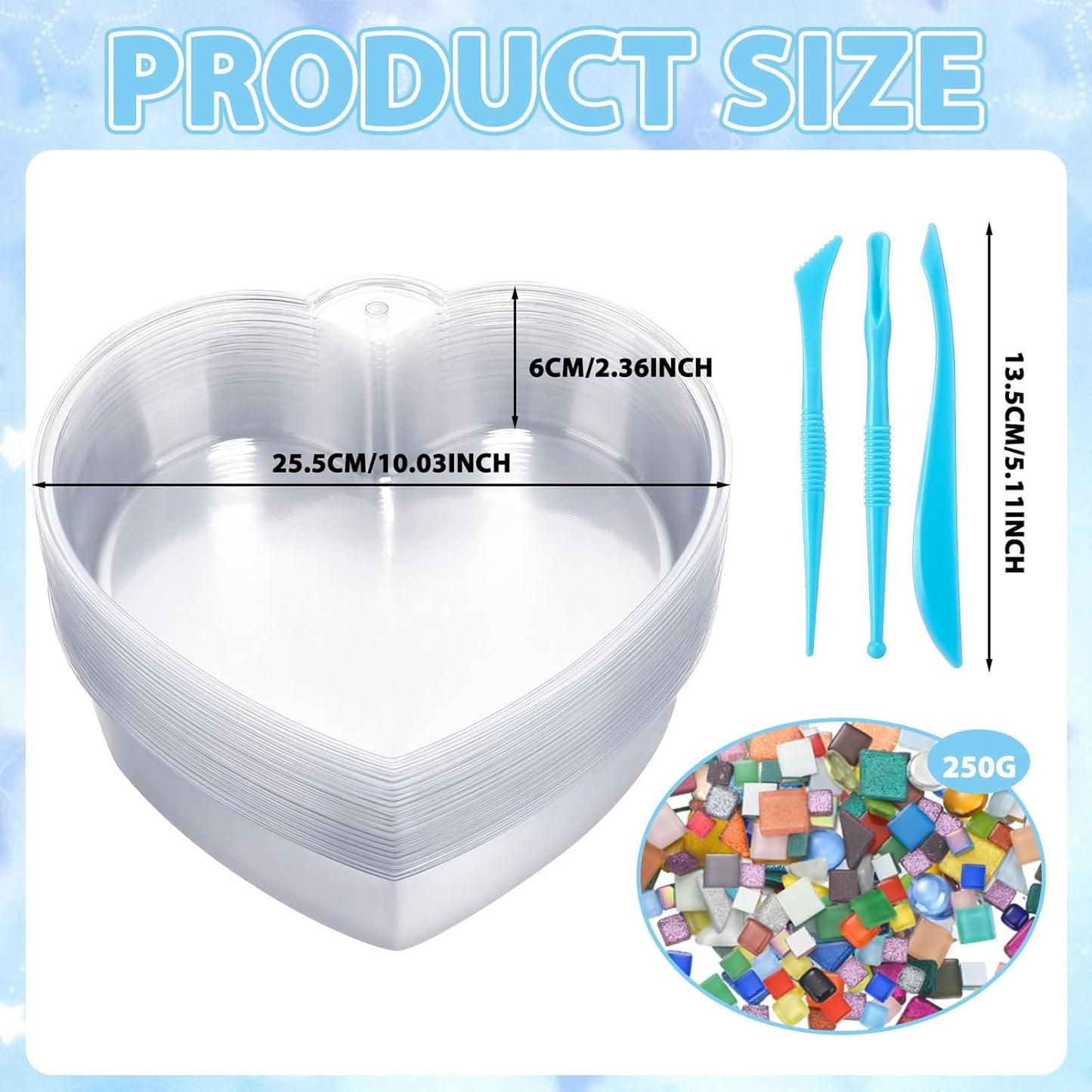 24 Pcs Stepping Stone Kit Includes Concrete Mold, Mosaic Tiles and Carving Tools, DIY Craft Handmade Stepping Stone Kit for Kids, Family, Garden Outdoor Decor, No Concrete Mix(Heart,10 Inch)