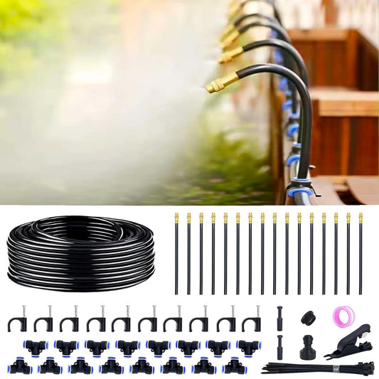 360° Adjustable Drip Irrigation System - Garden Watering Atomizing System with 16 Nozzles, Greenhouse Accessories for Yard, Lawn, Plants, Garden, 5/16 inches Hose, 50 ft