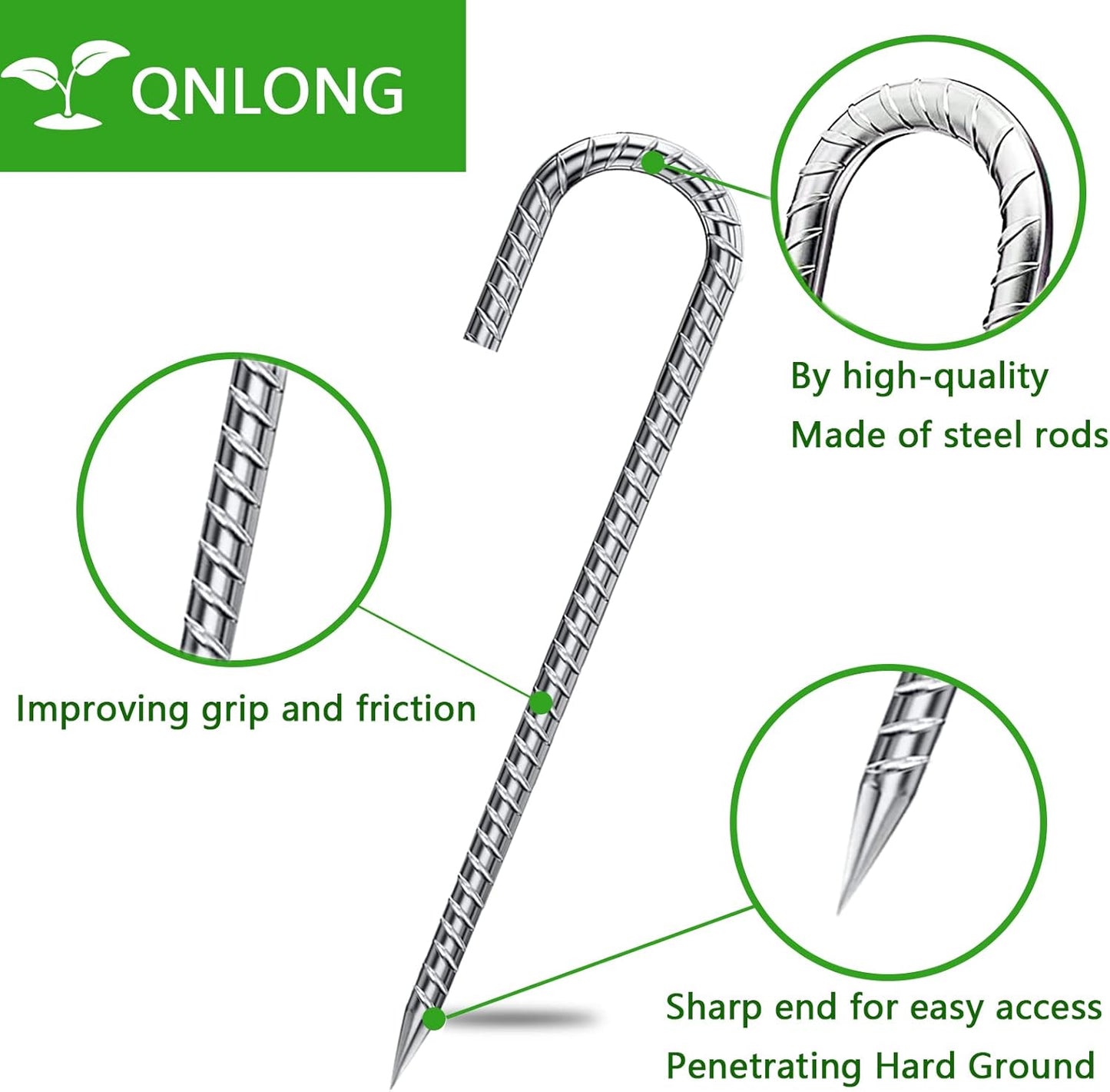 J Hook Rebar Stakes 12 Inch, Ground Stakes for Camping Tent Heavy Duty 10 Pack Rust Proof Coated Metal for Flower Gardens Landscape Fabric Pins Dog Fence