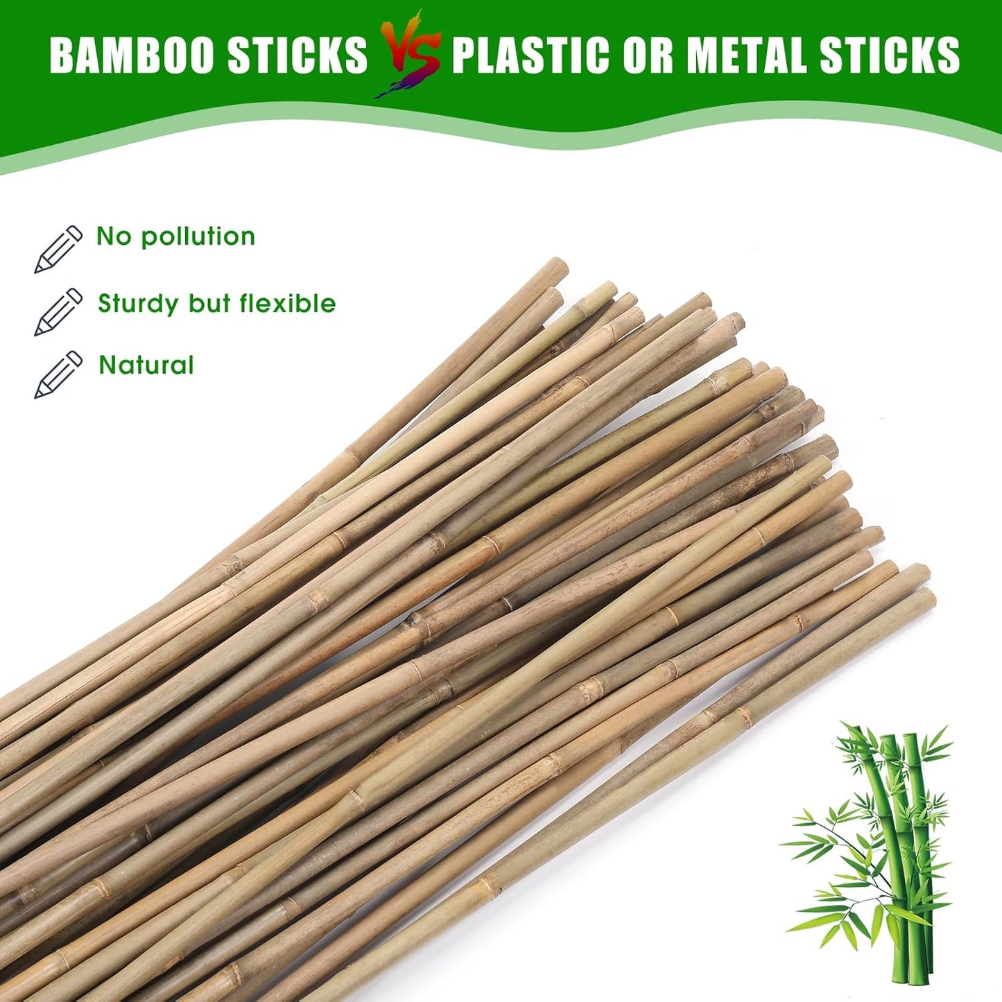 Plant Bamboo Post,5Feet,Bamboo Garden Stakes,50PcsBamboo Stakes,for Tomato,Beans,Vegetable and Flowers, Potted Plants,Indoor and Outdoor Climbing Plants