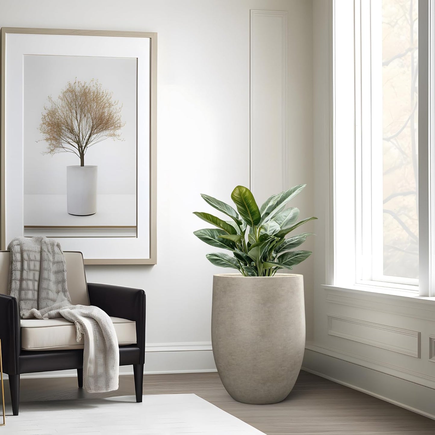 Kante Tall Concrete Planter, 21.7-Inch Height Weathered Concrete Large Indoor Outdoor Plant Pot with Drainage Hole for Patio Garden Home, Modern Decor for Flowers and Tree