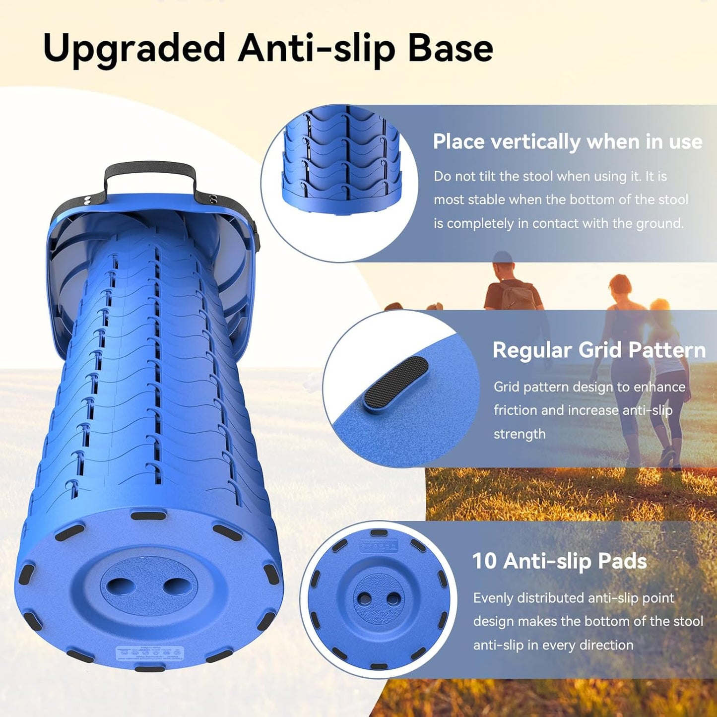 2025 Upgraded Collapsible Stool, Portable Folding Stool, Telescoping Camping Stool with Max Load Capacity 485lbs, Square Retractable Seat for Camping Gardening Fishing Hiking BBQ [Blue]