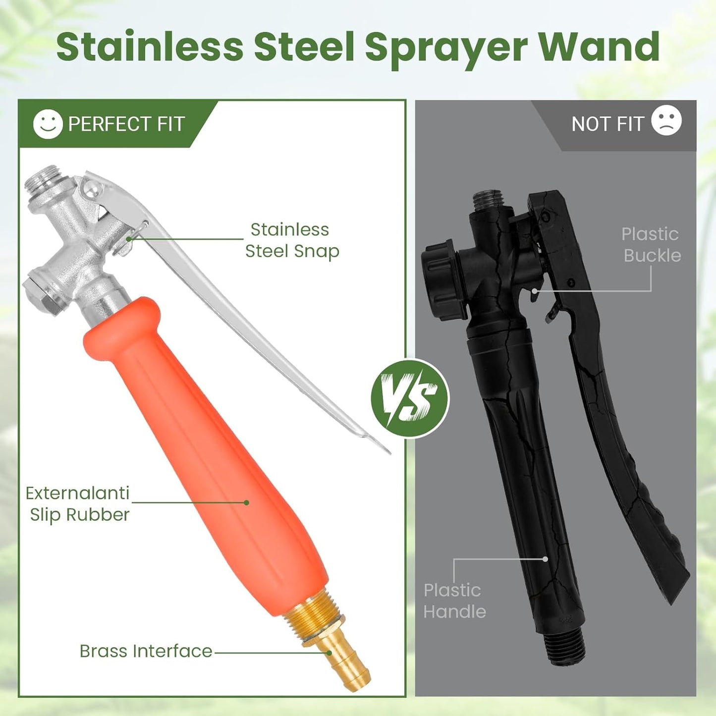 36" All Metal Replacement Sprayer Wand, Suitable for 1/2" Hose Quick Connector, 1/4" & 3/8" & 1/2" Brass Barb Spray Wand, Built-in Shut Valve Stainless Steel Spray Wand