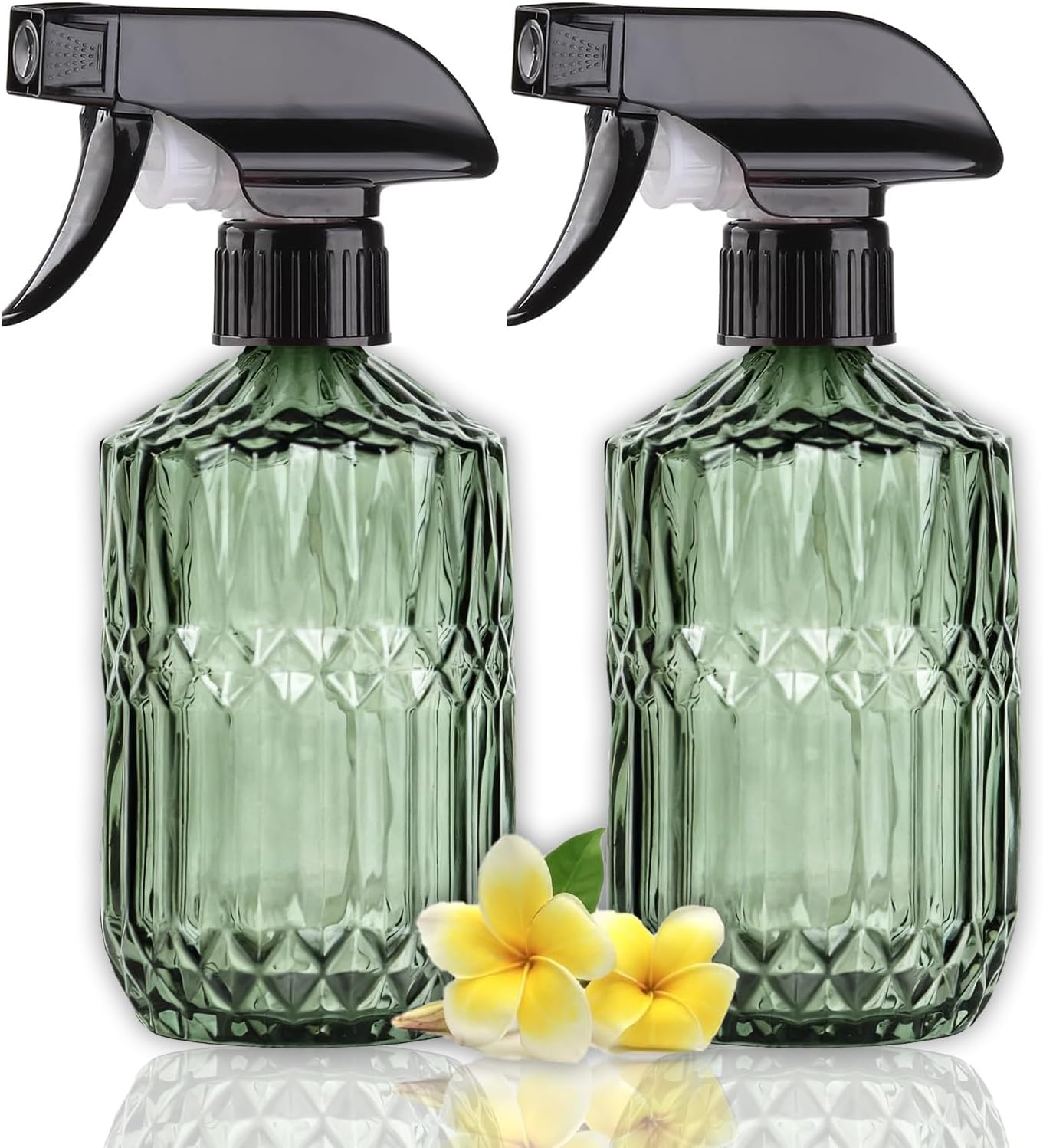 Empty Glass Spray Bottles, 15oz Refillable Water Bottle Spray, Plastic Top Pump, Reusable Adjustable Mist Sprayer Squirt, Handheld Bottles Containers Refillable for Hair, Cleaning, Gardening, Plants