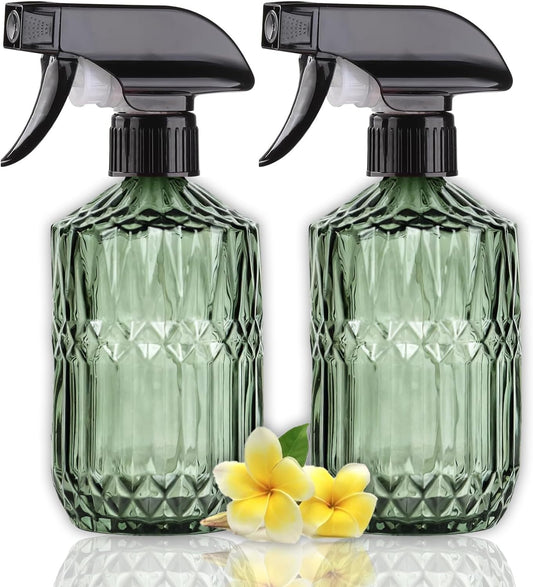 Empty Glass Spray Bottles, 15oz Refillable Water Bottle Spray, Plastic Top Pump, Reusable Adjustable Mist Sprayer Squirt, Handheld Bottles Containers Refillable for Hair, Cleaning, Gardening, Plants