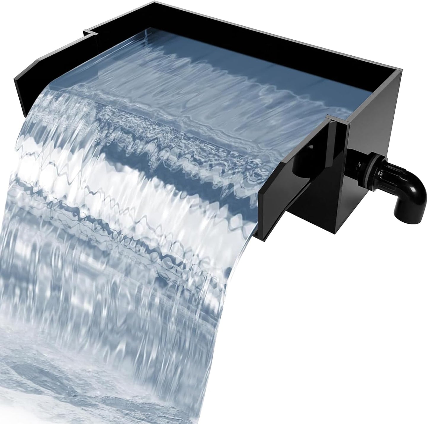 Pool Fountain,Acrylic Waterfall Spillway Pond Fountain,Includes Waterfall Box,Filter Media,Pipe Connector,12 Inches Black Pool Water Feature for Garden Patio,Backyard Koi Pond Decor