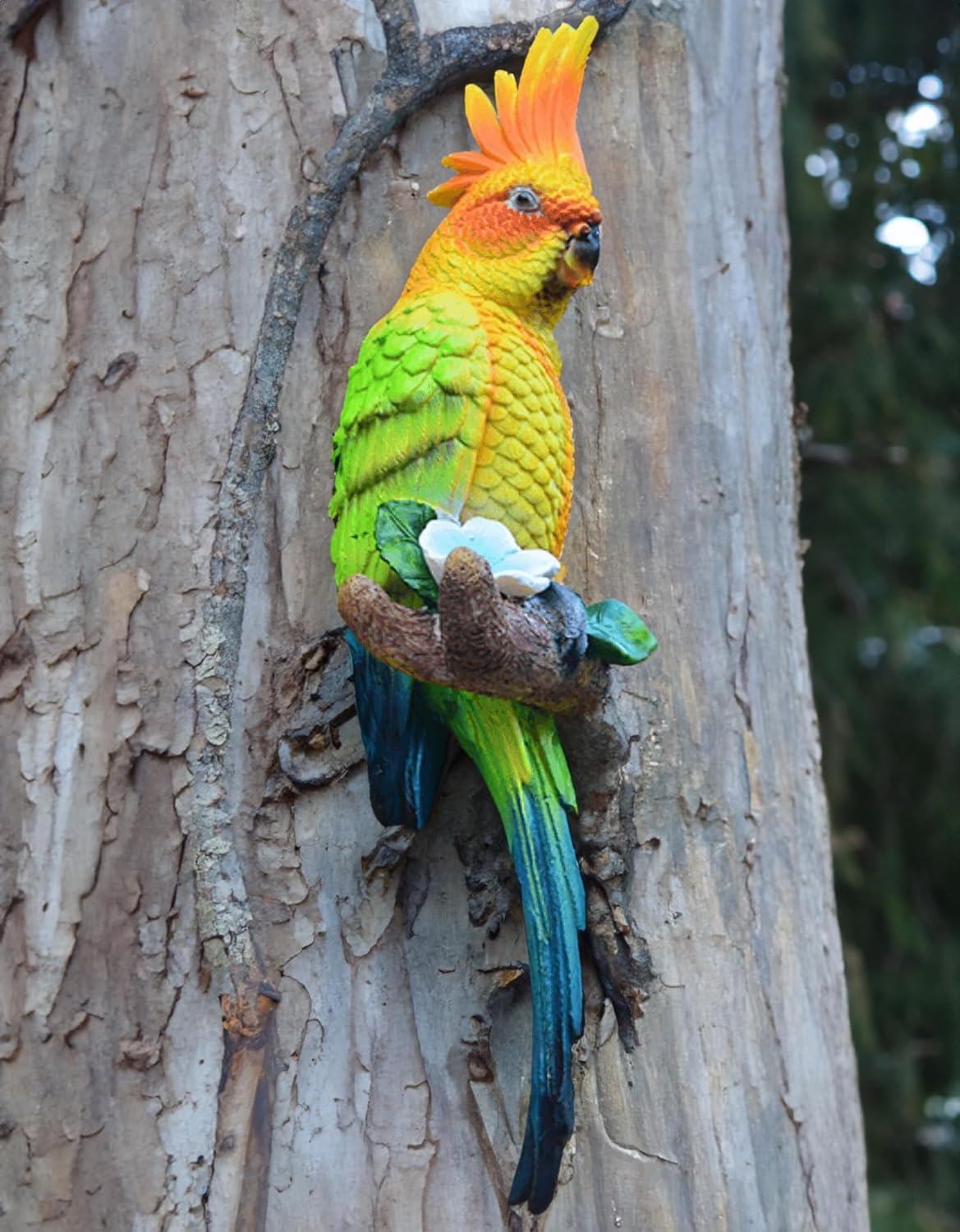 Coolboy Parrot Figurine - Outdoor Resin Bird Decoration, Flapping Macaw Bird Tropical Decor Wall Sculpture, Polyresin, Yellow