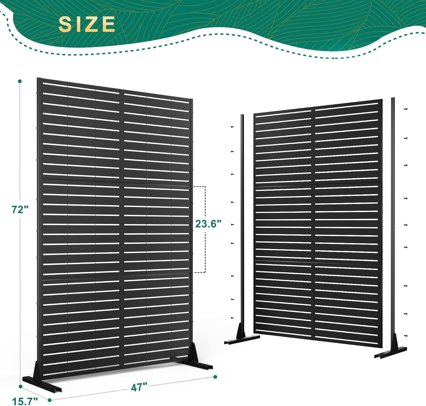 72" H×47" W Metal Privacy Screen Outdoor Privacy Screen Freestanding, Outdoor Privacy Screens and Panels for Patio Lawn Deck, Outdoor Privacy Panels Decorative Privacy Fence(Consists of 3 Panels)