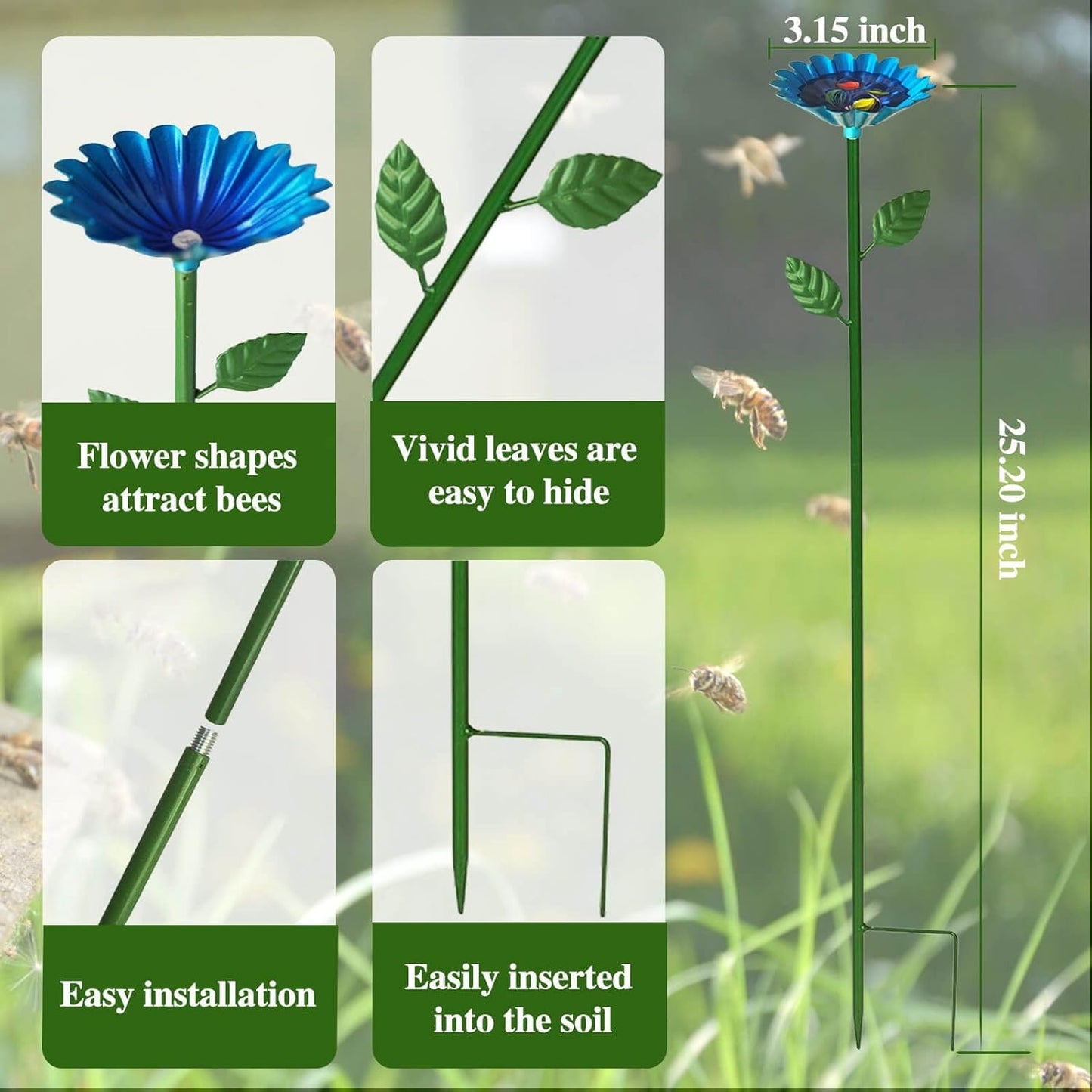 4 Pack Bee Watering Station, Bee Baths for Garden with Glass Marbles, Colorful Metal Butterfly Bird Water Feeder Supplies for Outdoor Garden Yard Farm Decor Flower Design (Green,Red,Blue,Yellow)