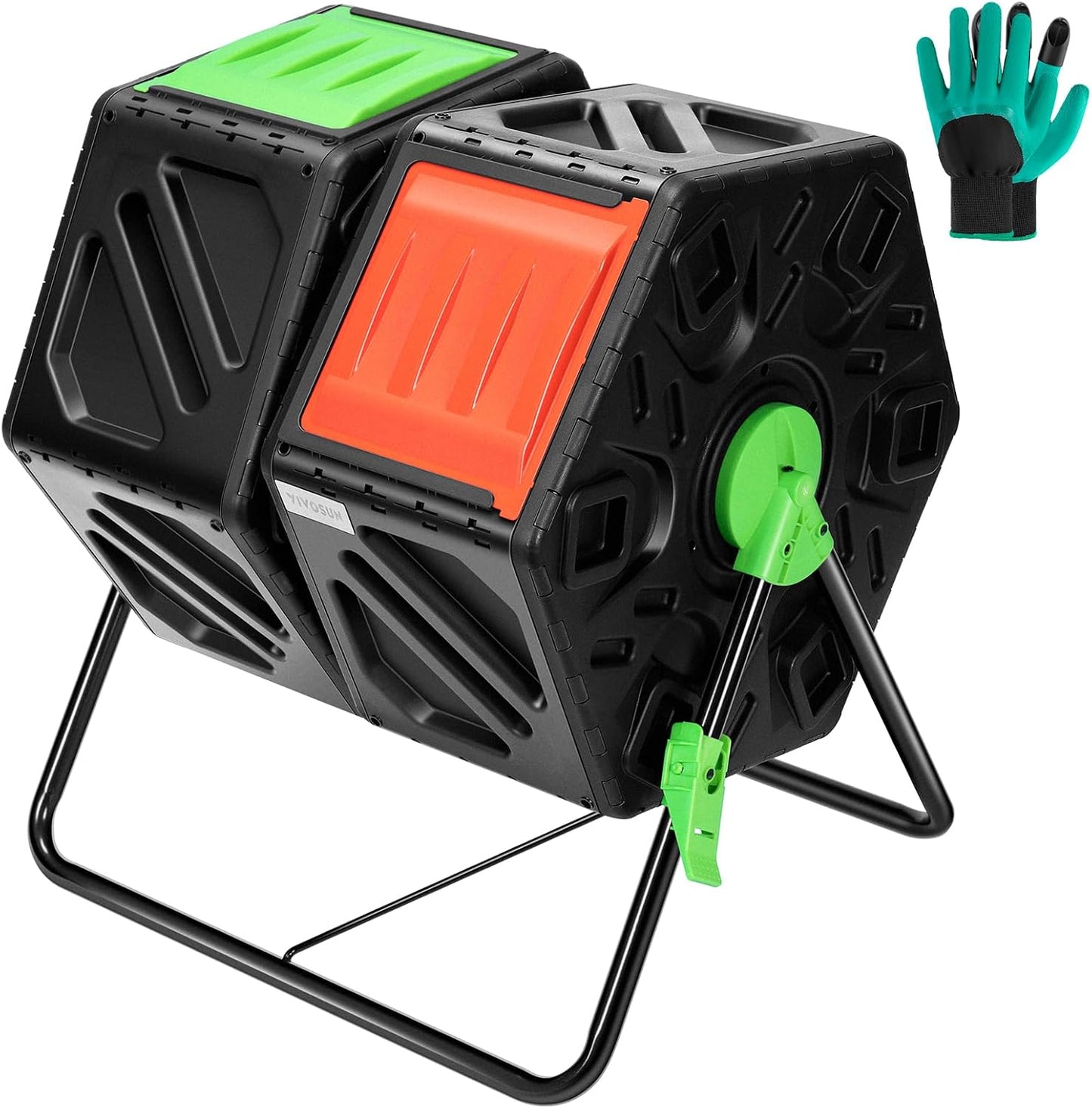 VIVOSUN Dual Chamber Tumbling Composter, 2X 18.5 Gallon Compost Bin, Heavy-Duty Compost Tumbler w/Sliding Door, Plastic, Black