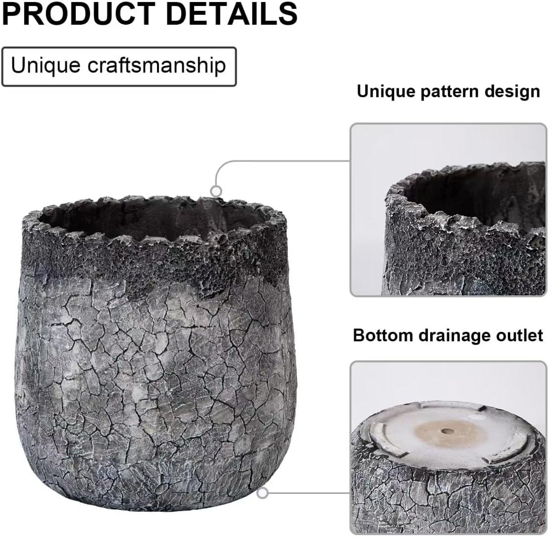 Craft flowerpots 18"+13"+9" Dia Round Concrete Planter Set of 3 Large Outdoor/Indoor Planter Pots Containers with Drainage Holes and Rubber Plug for Home Garden (Dark Gray, Large)