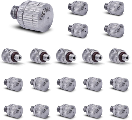 Fogland Misting Nozzles for Cooling System:20pcs Clogging-Prevent Cleanable Stainless Steel Mist Nozzles 0.024" Orifice 10/24 UNC for Patio Garden Trampoline