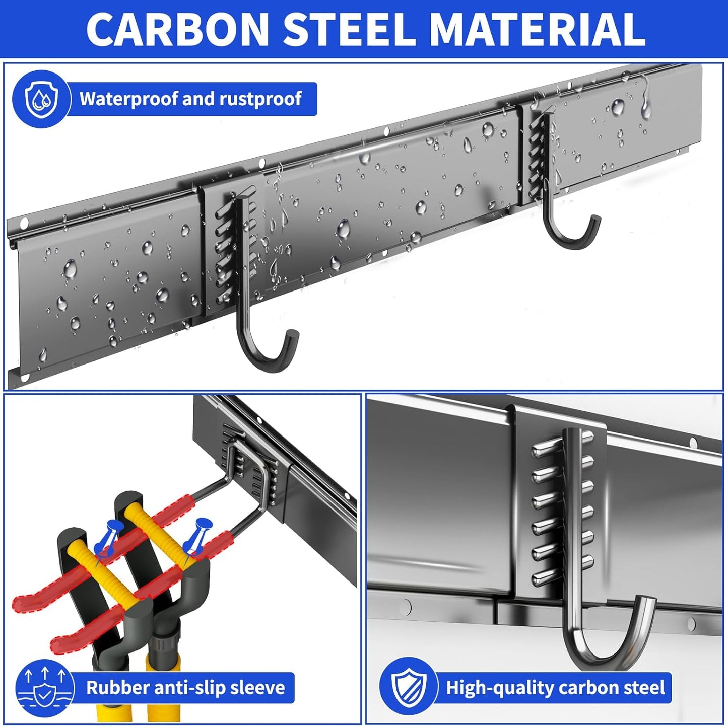 Garage Organization Tool Organizer Wall Mount, 48inch Heavy Duty Garden Tool organizer Storage System, Easy Install With 9 Adjustable Hooks, For Garage, Basement, Shed, Workshop(Black)