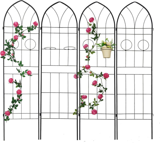 4 Pack Metal Garden Trellis 78.7" H Garden Fence Rustproof Trellis for Climbing Plants Support Roses Flower Outdoor Lawn Black