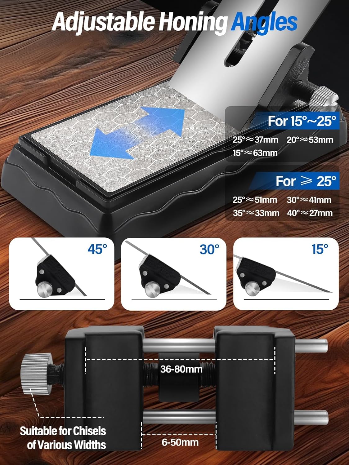 Diamond Sharpening Stones with Honing Guide, Kalolary Knife Sharpener Stone with Non-Slip Base for Chisels Planes Sharpening Stone Set Fine/Coarse Diamond Sharpening Plate with Angle Guide (400/1000)