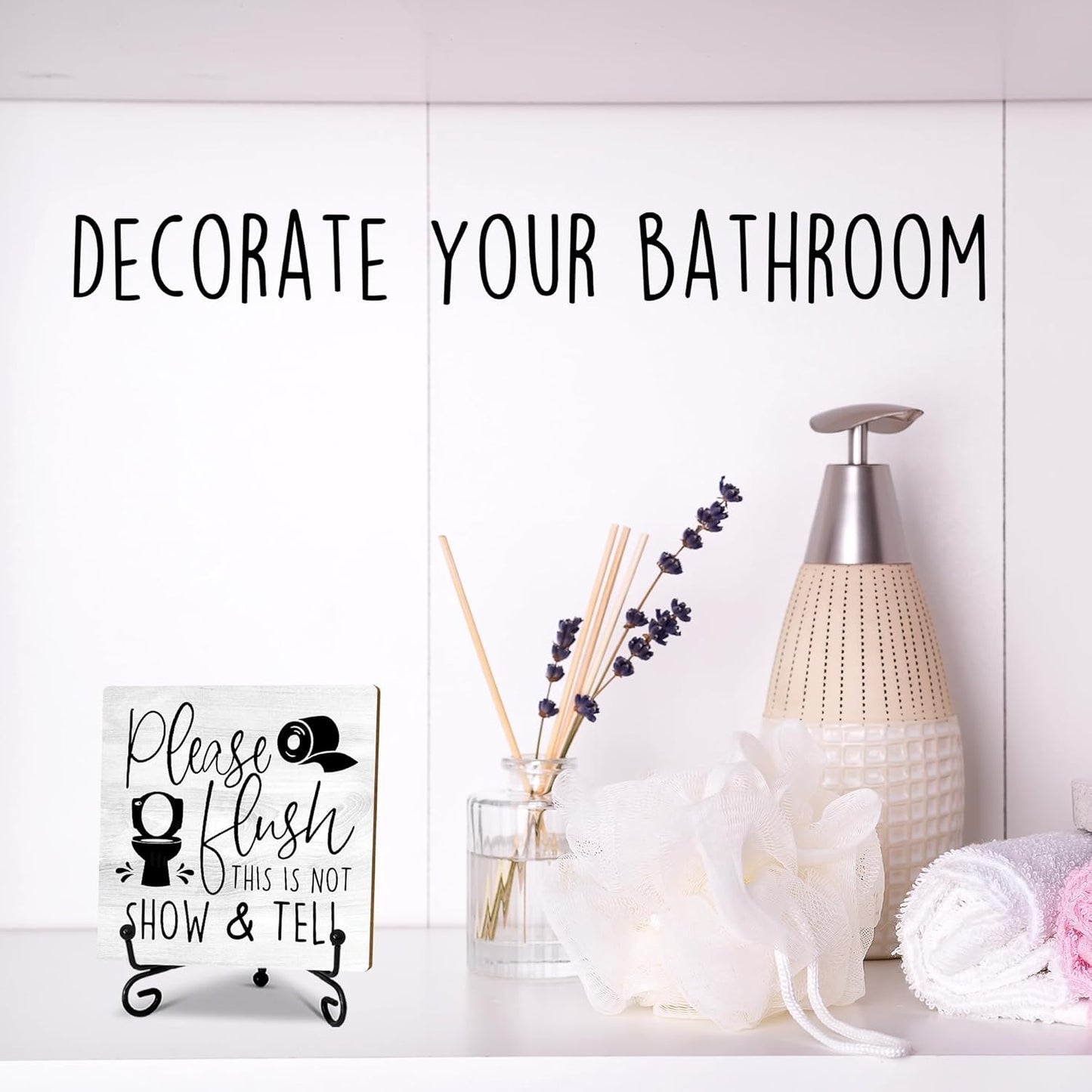 5" Wooden Plaque, Please Flush This Is Not Show & Tell, Toilet Decor With Metal Support, Shelf Decoration, Rustic Farmhouse Home Guest Room Bathroom Accessories -B12