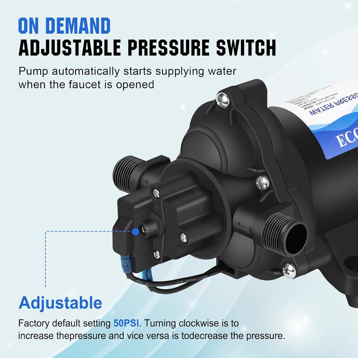 ECO-WORTHY 33-Series Water Pressure Diaphragm Pump Industrial 110V AC 4.0GPM Flow 50PSI Rated Pressure Self Priming RV Fresh Water Pump for Camper Kitchen Bathroom Marine Yacht Caravan