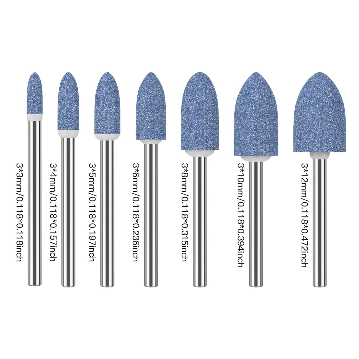 HUHAO 7Pcs Rotary Grinding Stone- 3mm Shank Assorted Shape Abrasive Stone Mounted Grinding Point Sharpening Bits for Rotary Tool Drill, Grinding, Polishing