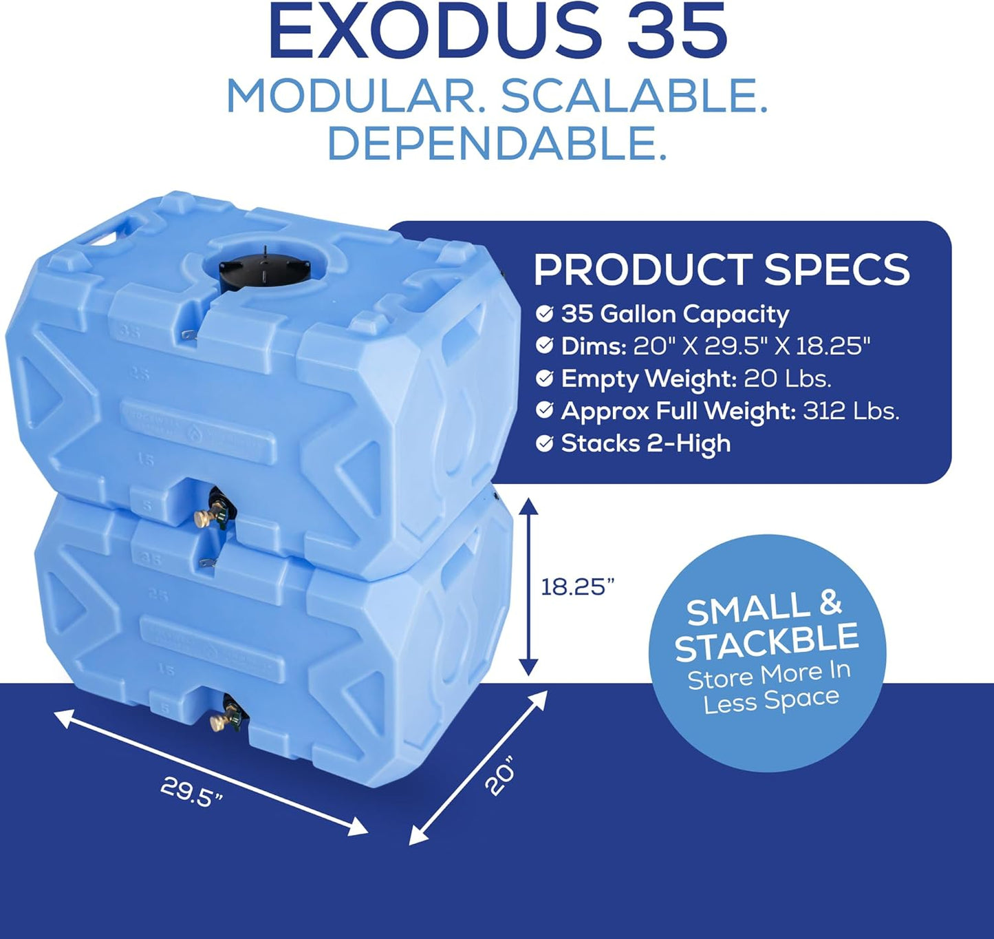 Exodus 35 Gallon Water Storage Tank by Rockwell Products | Emergency Water Storage Container | Stackable, BPA Free, Made in The USA