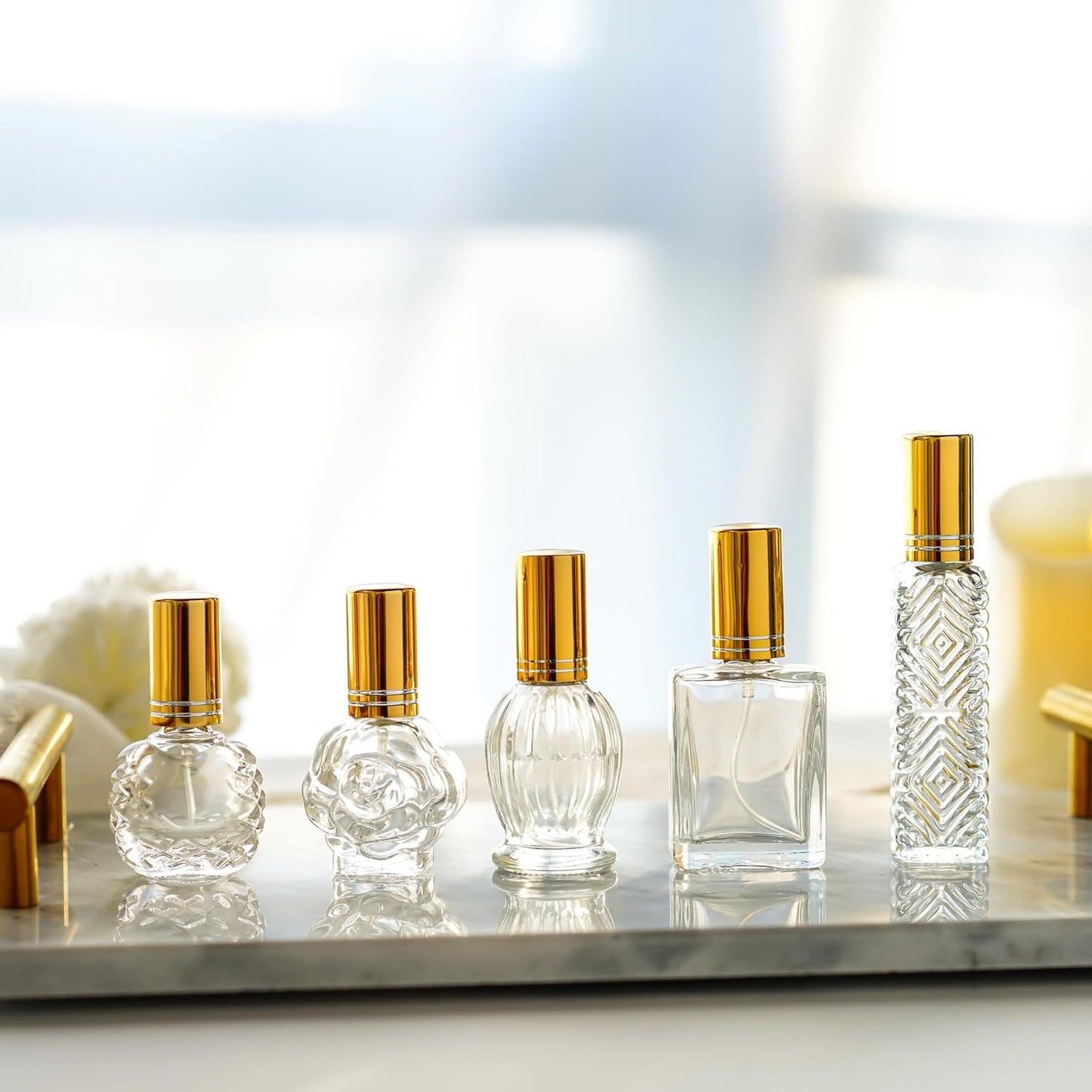 H&D HYALINE & DORA Vintage Glass Perfume Bottles Empty Refillable Sprayer Bottle Fine Mist Spray Bottles Set of 5