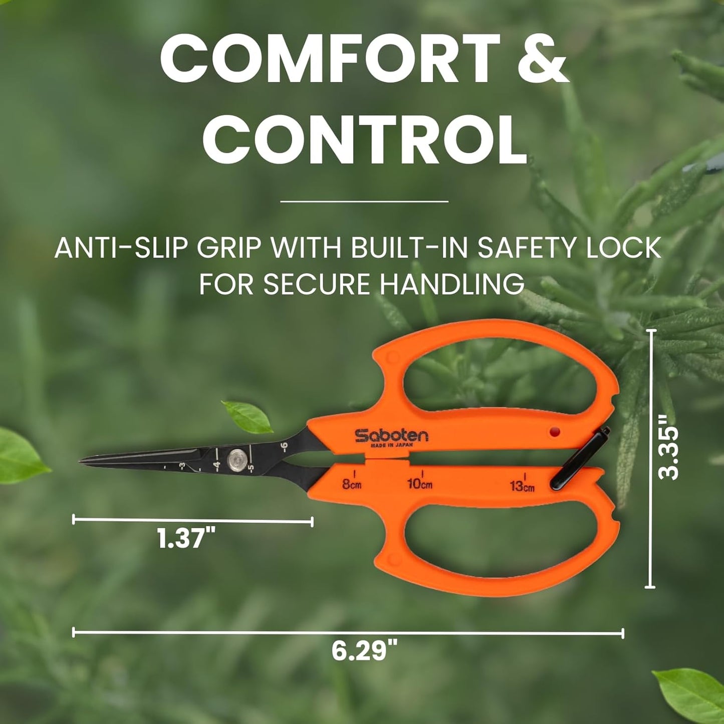 Saboten Japan 6.3" Automatic Japanese Harvesting Shears - Fine-Tipped Angled Blade, Magnetic Springless Action, Stainless Steel with Fluorine Coating, Ergonomic Grip - forest Originals, Made in Japan